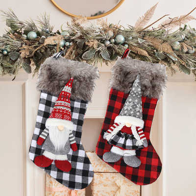 2 chaussettes de Noël suspendues PCS, grandes chaussettes de Noël de 19 pouces avec des gnomes de Tomte, pour la décoration des Fêtes de Noël