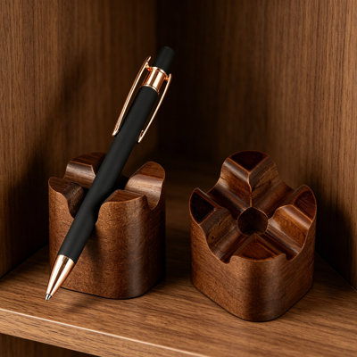 Natural Wood Pen Holder 2Pcs Set, Simple Desktop Pencil Storage Tray & Pen Rest, Wooden Desk Organizer For Office Classroom, Perfect Present For Staff Teacher