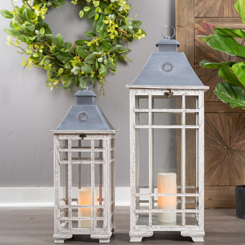2 Piece Metal Tabletop Lantern Set