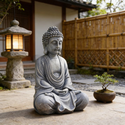 Meditating Buddha Statue For Home And Garden Decor - Handcrafted Zen Sculpture With Realistic Stone Finish For Indoor And Outdoor Use