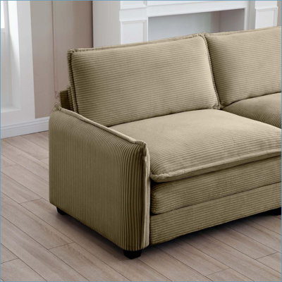 Ottoman Footstool, Retro-Modern Tan Brown Corduroy | Fits 2-4 Seater Sofas | Wood Frame | Black Accents