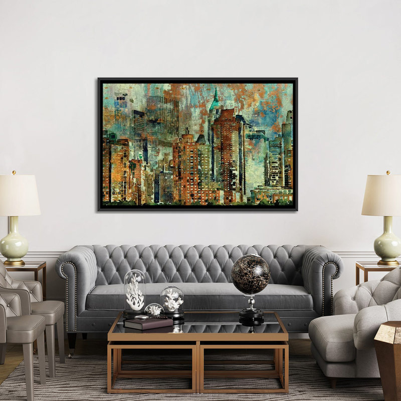 Reproduction d’art sur toile tendue new york, H 18 po x l 26 po x P 1,5 po, Toile avec cadre noir, Pas de tapis
