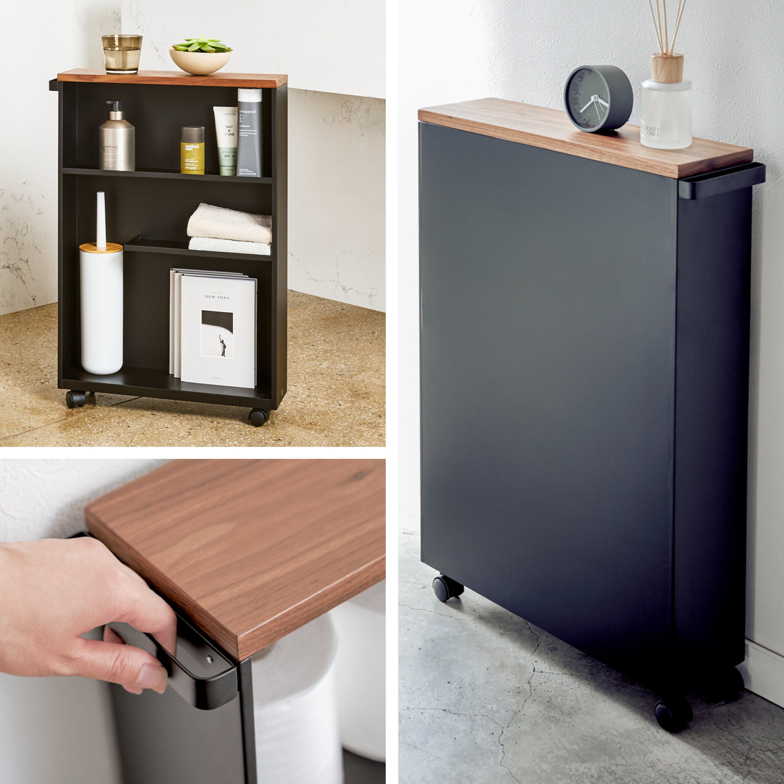 Yamazaki Home Tower Slim Bathroom Cart, Black