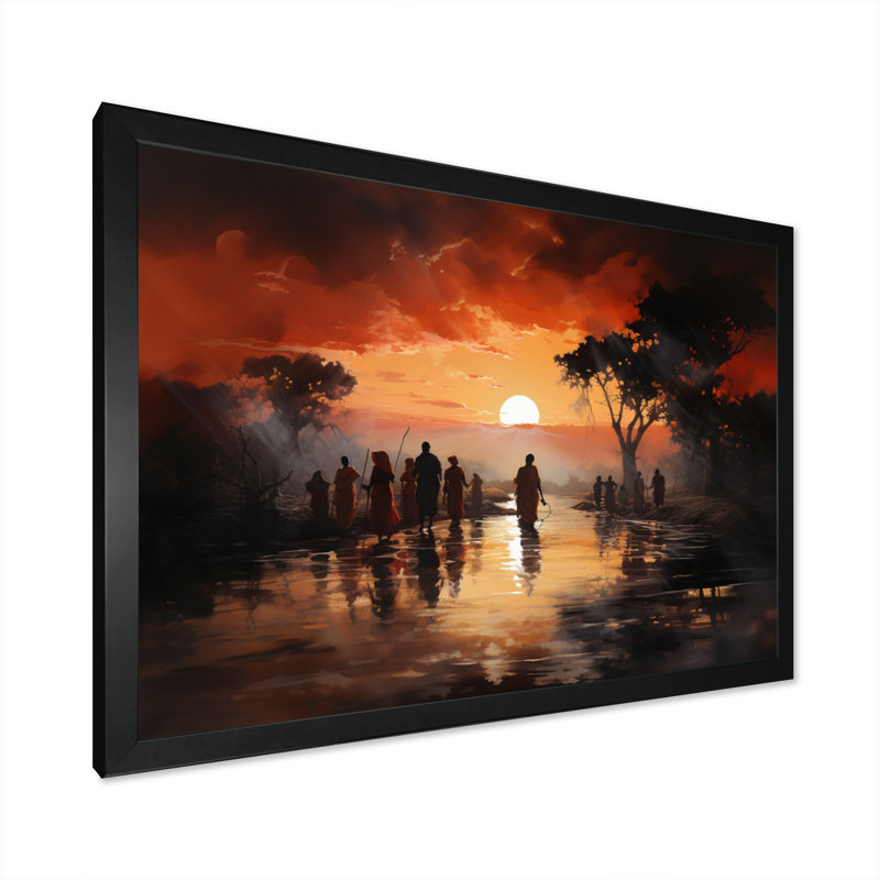 Paysage africain obscur sur toile, H 24 po x l 32 po x P 1 po, Cadre photo noir
