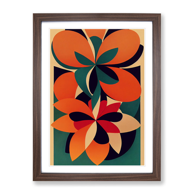 The Abstract Flowers No.1 - Single Picture Frame Print, 46cm H x 34cm W x 2cm D, Walnut 