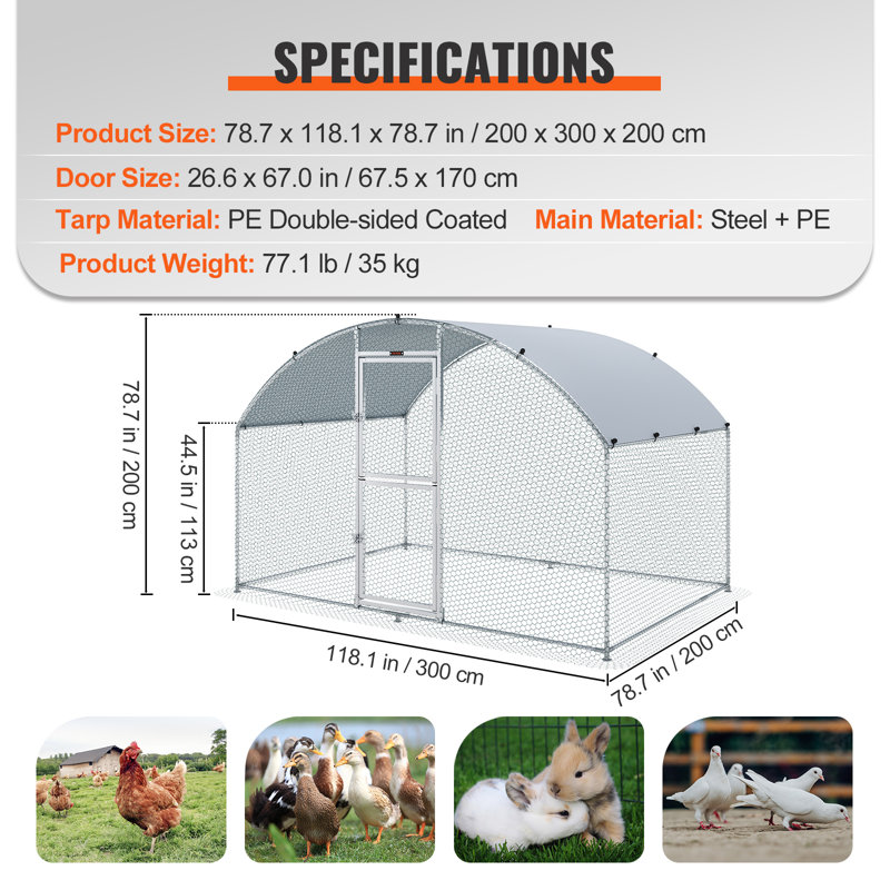 Poulailler avec couloir Darzell, H 78,7 po x l 118,1 po x P 78,7 po