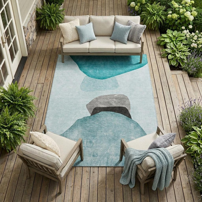 Tapis intérieur antidérapant lavable antidérapant 8 pi x 10 pi ivoire et gris sarcelle
