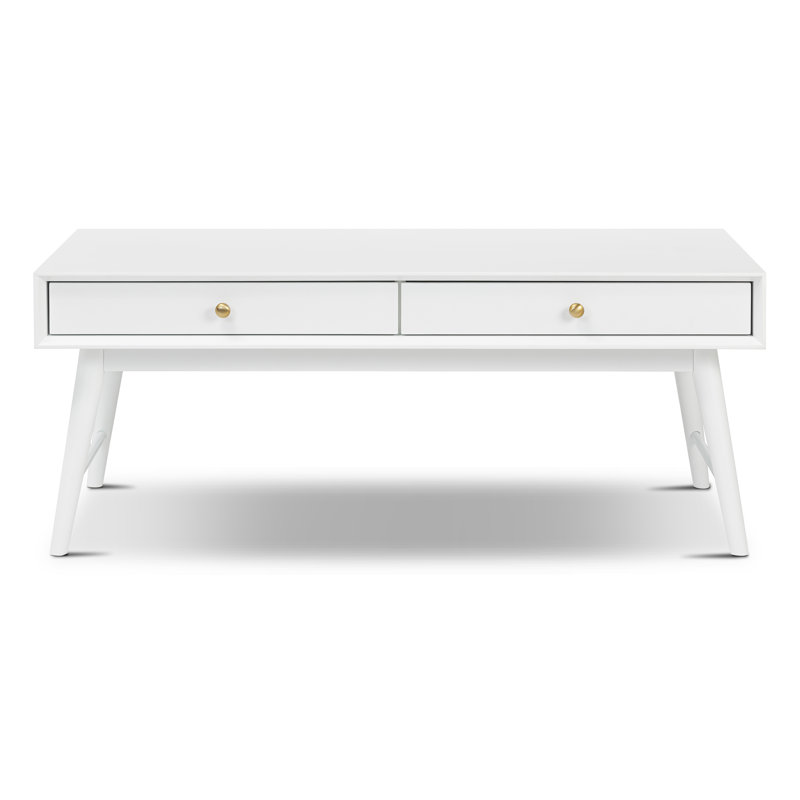 Dorsey 46" Mid-Century Coffee Table with Storage Drawers and Solid Wood Legs, White
