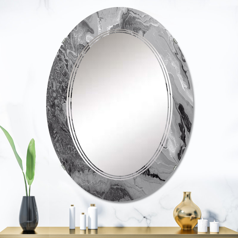 Abstract Wall Mirror, Grey Wavy Liquid Art Decorative Mirror - Grey Wavy Liquid Art, 36" x 24"