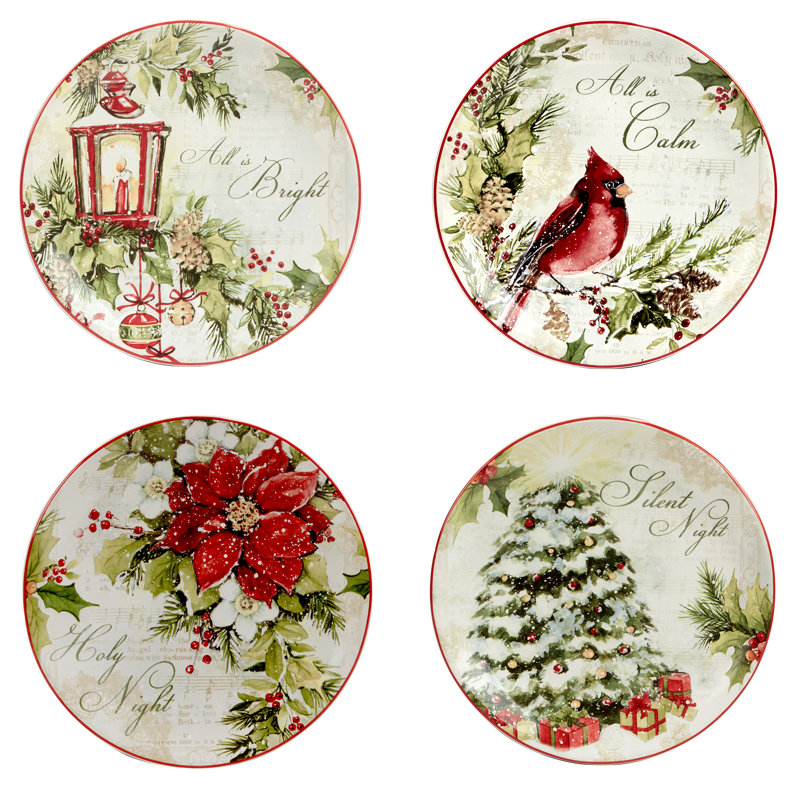 Silent Night 16-Piece Multicolor Ceramic Holiday Dinnerware Set