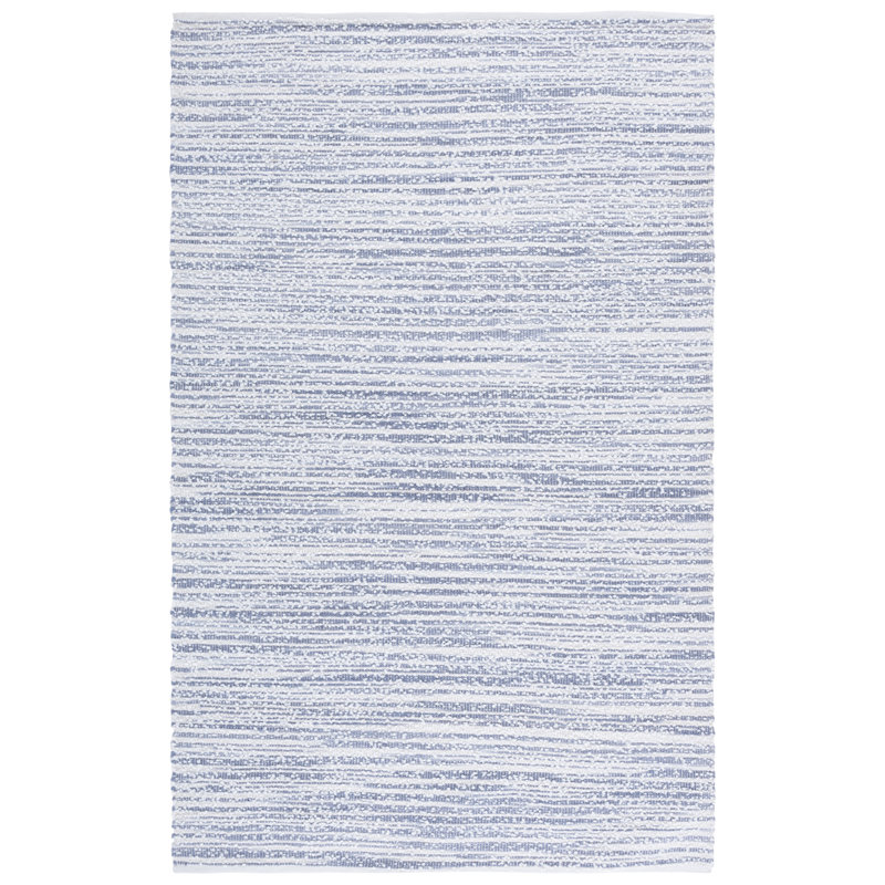 Anatollo Renewal Hand Woven Pet/Cotton Rug in Blue/Ivory, Rectangle 5' x 8'