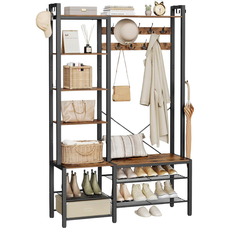 Anjoli Freestanding Hall Tree Coat Rack With Shoe Storage