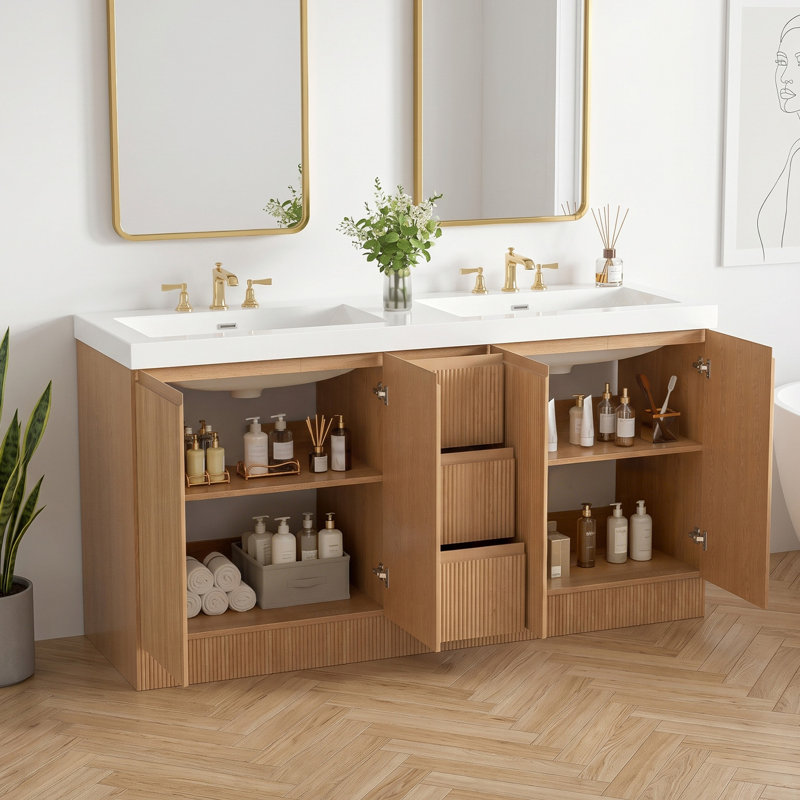 Ensemble de meuble-lavabo double autoportant 59,3 po avec lavabos et rangement intégrés 59,3 po