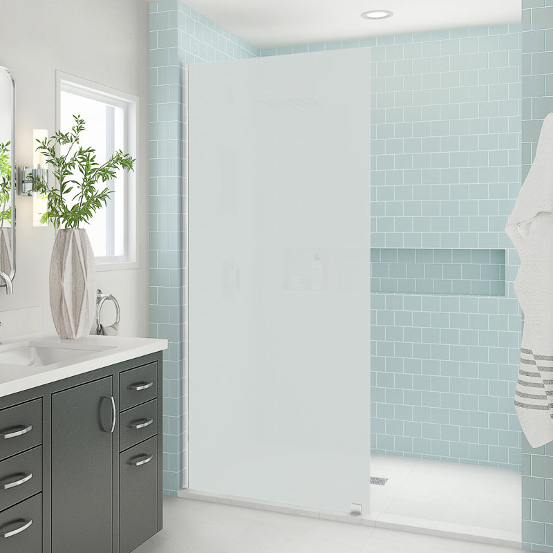 Elyse XL 32 in. W x 80 in. H Fixed Frameless Shower Door with Ultra-Bright Frosted Glass, Chrome