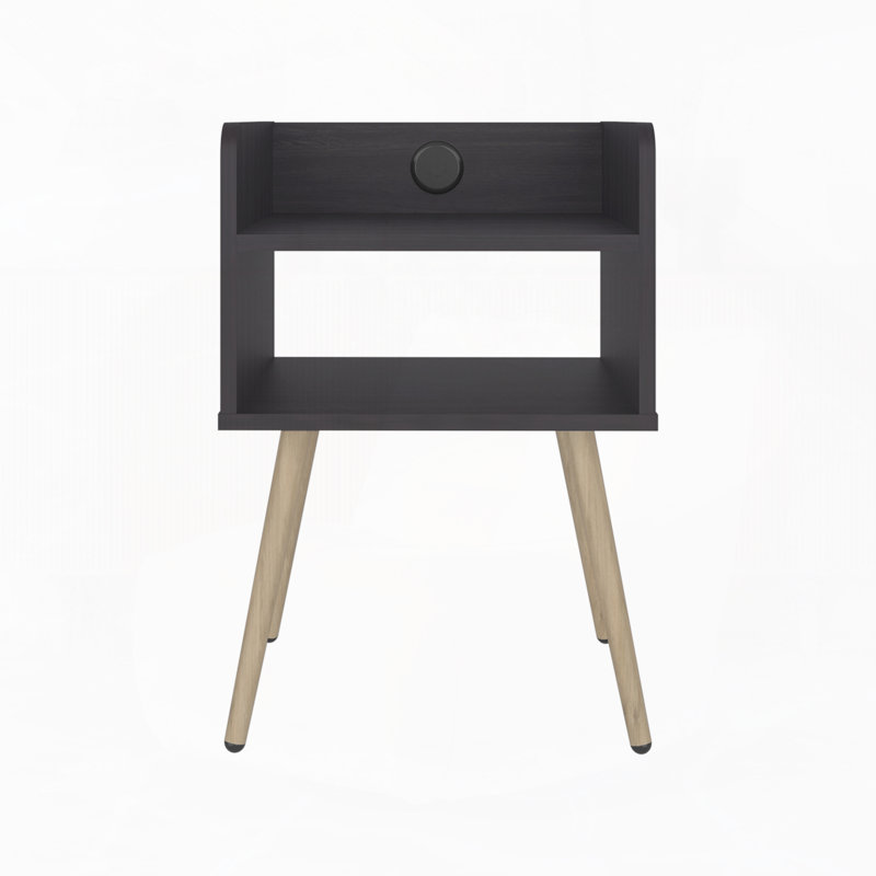 Table de chevet avec port USB, 2 tablettes - wengé noir