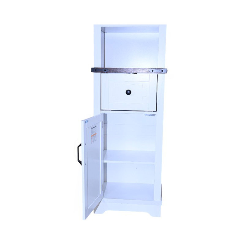 Narrow Cabinet,Bathroom Storage Cabinet, Farmhouse Storage Cabinet With Adjustable Shelves & Storage Drawer, Tall Linen Tower For Bathroom, Living Room, White With Black Walnut Color (Top)