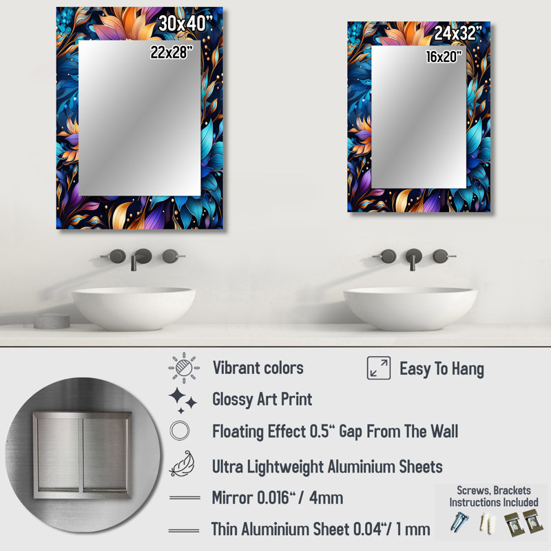 Motif mystique boho boho - miroir cachemire, miroir mural Glam, 32 po x 24 po