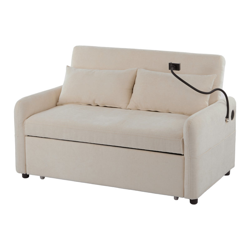 Aniyla 2 Seater Chenille Sofa Bed, Beige