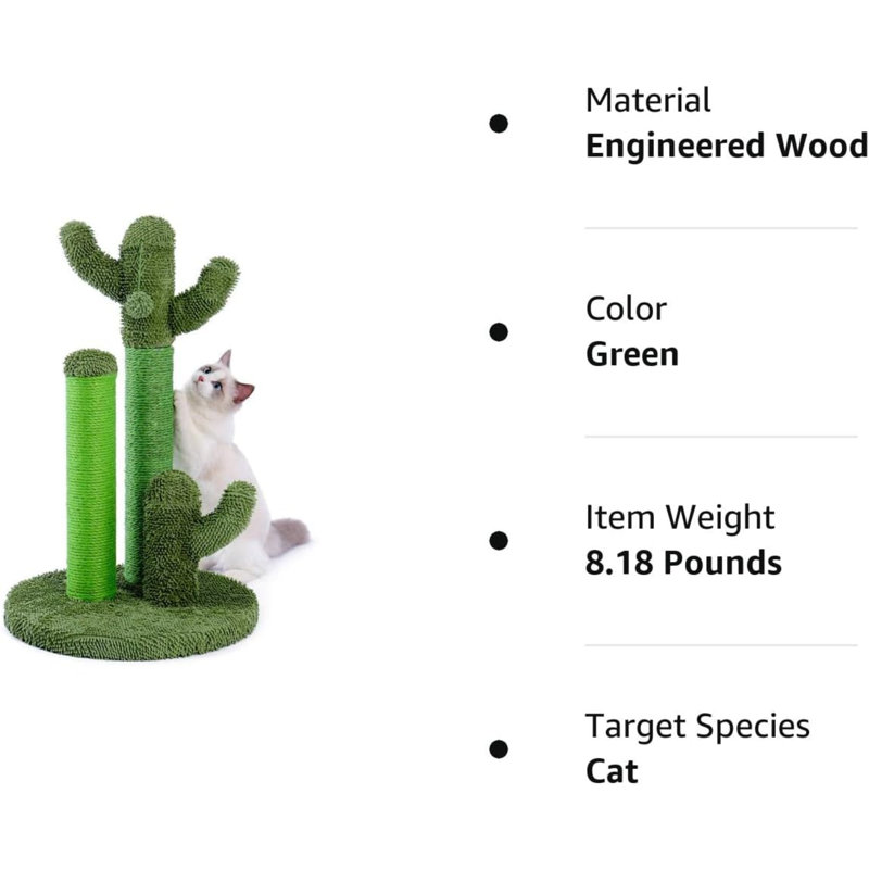 Large Green Cactus Cat Scratching Post with Sisal Rope