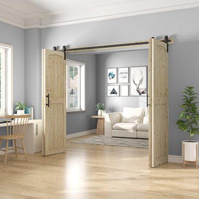 Plateau arqué assemblé de 84 po Porte de grange double pliante Knotty