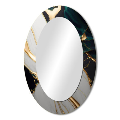 Abstract Geode Gold And Green Marble II - Large Oval Wall Mirror On Metal