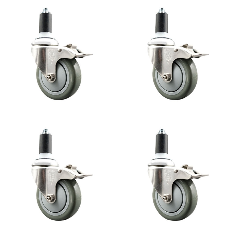 Jeu de roulettes extensibles en poly, H 4 po x l 4 po, gris