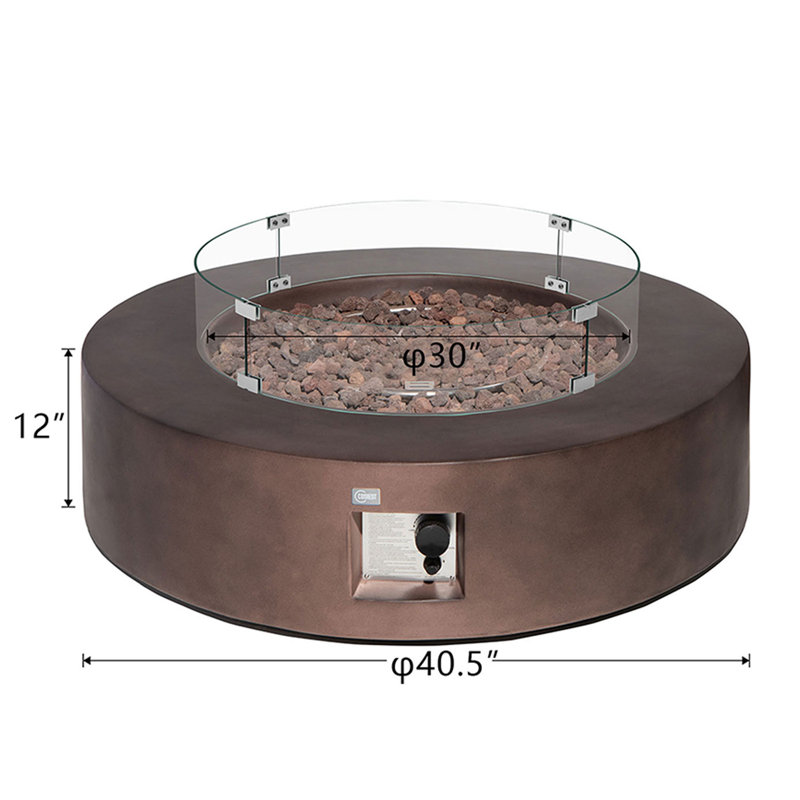 Table de foyer d'extérieur au propane en béton Langport, Bronze foncé