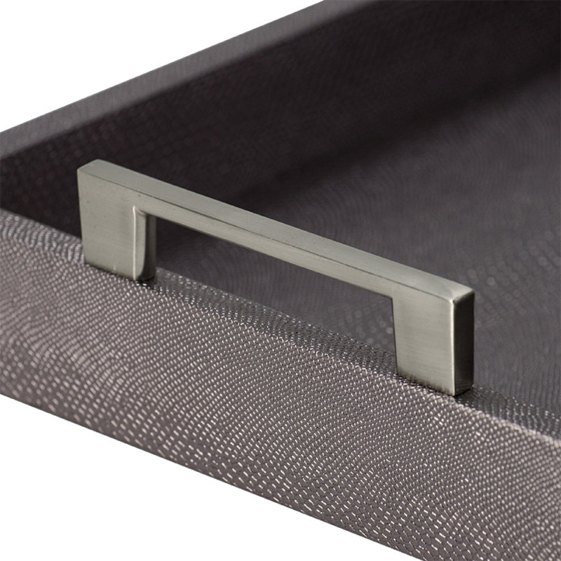 Rectangular Accent Nesting Tray Set Of 3, Snake Print, Metal Handles, Black