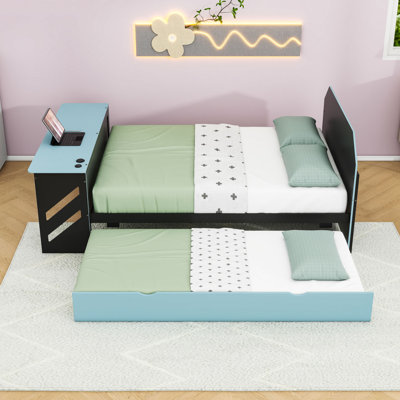 Wood Daybed with Trundle,Desk and USB