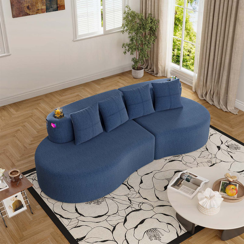 Canapé modulaire incurvé moderne moderne à 3 places en demi-lune pour salon, bureau et appartement, Navy Chenille, Navy