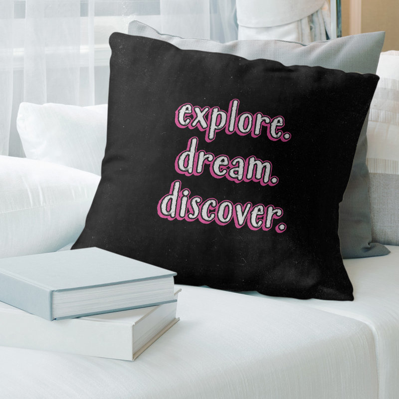 Coussin décoratif Explore Explore Dream, 14 po x 14 po, Noir / rose, Polyester / bourre de polyester