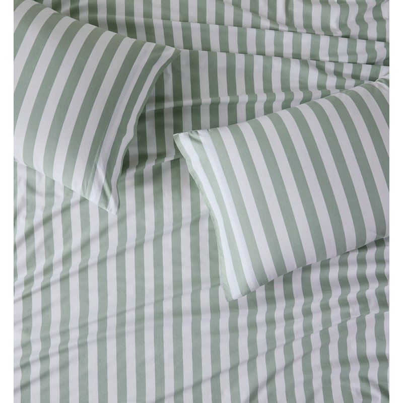 Brooklyn Loom Levi Stripe Sheet Set, White and Sage Green, Twin