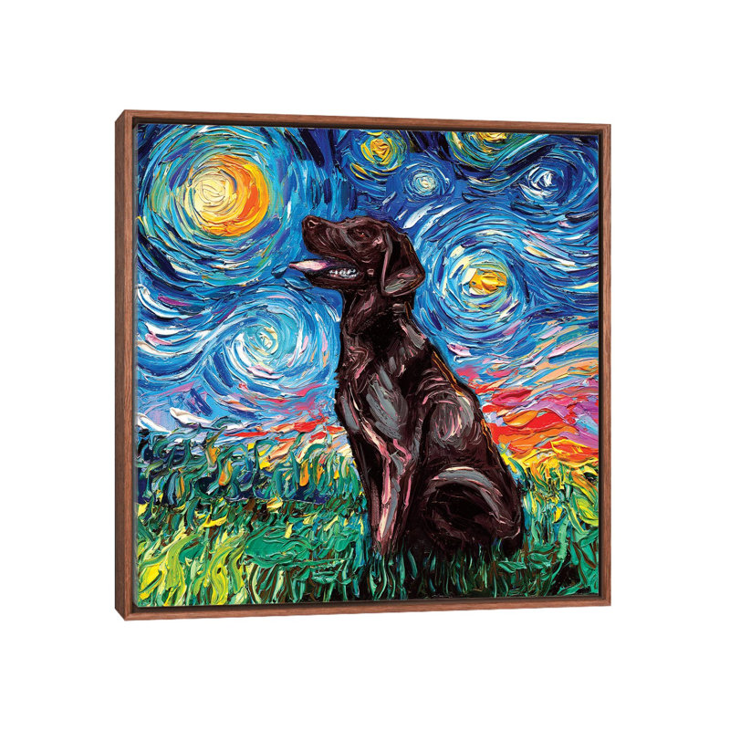 «Chocolate Labrador Night» par Aja Treves - reproduction d'art, H 37 po x l 37 po x P 1,5 po, Pas de tapis