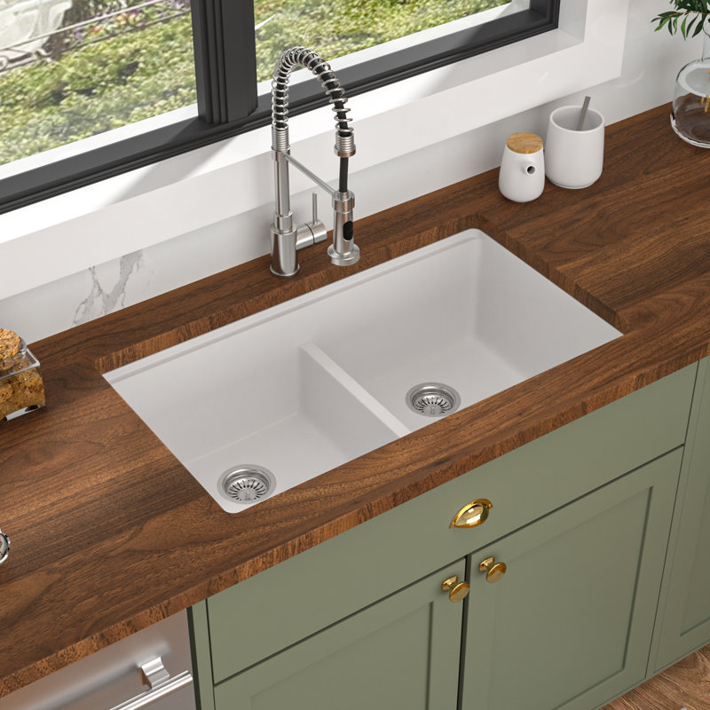 Évier de cuisine à double cuve encastrable en quartz avec station de travail encastrable à quartz L 33 po x l 19 po avec accessoires Quartz