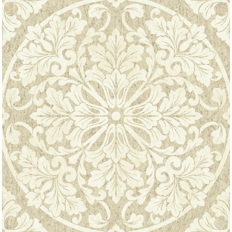 Rouleau de papier peint médaillon Poulan L 32,8 pi x l 20,5 po, Beige clair / blanc