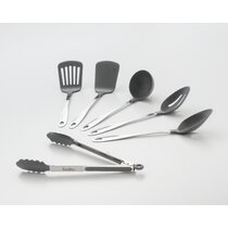 6pcs Stainless Steel Cooking Utensil Set Utility Kitchen Utensils Cookware Set and 1pc Storage Stand Rack for Home