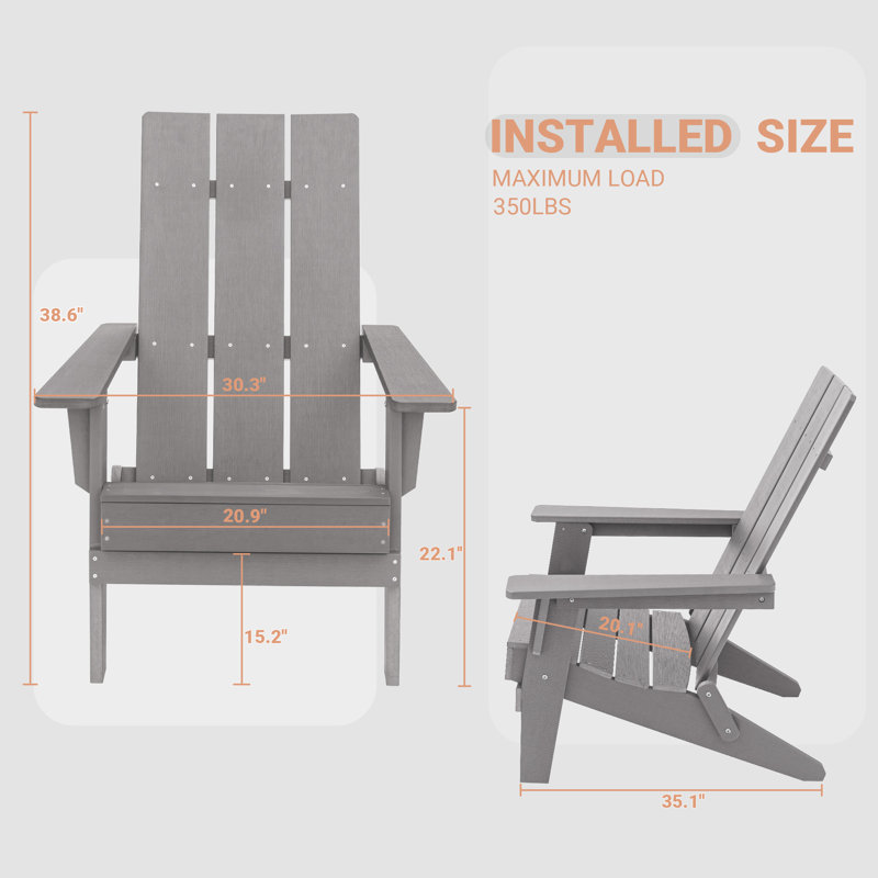 Chaise Adirondack pliante en plastique / résine, Gris clair