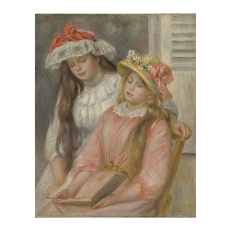 Jeunes filles regardant un album de Pierre-Auguste Renoir - Estampe numérique, H 20 po x l 16 po