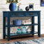 Buffet en bois massif avec 2 tiroirs de rangement et tablettes à niveaux, console de style Mid-Century pour le couloir, chambre de style bleu marine de 42 po