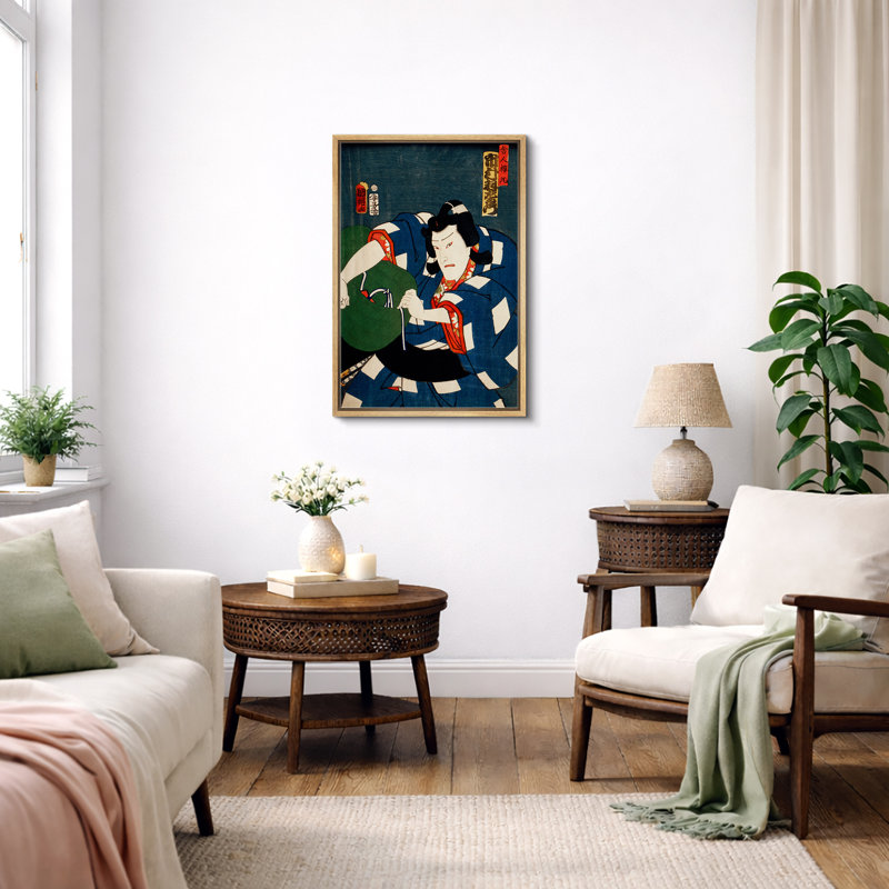 Art japonais japonais, scène d'action en robe bleue, images traditionnelles Edo kaboui, impression sur toile encadrée