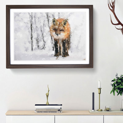 Red Fox in a Winter Forest in Abstract - Picture Frame Painting Print on MDF