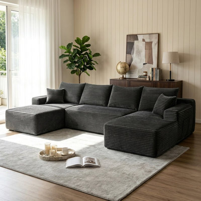 66" W Modern Cloud Modular Sectional Sofa with U-Shape Chaise Side Pockets Cup Holder and No Assembly Deep Seating