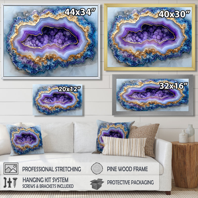 Agate «Dream River», art mural géode en pierre, Reproduction encadrée d'une seule photo sans pass, Argent argent