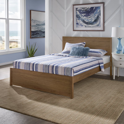 Luling Wood Finish Panel Platform Bed - Solid Panel Headboard, Walnut, Queen