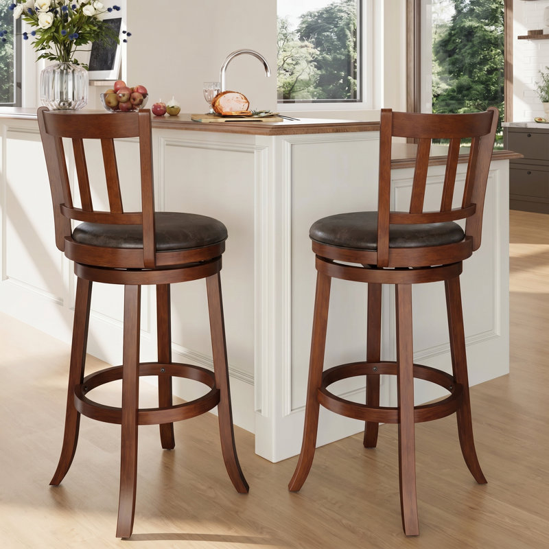 Rotating Bar Stools Set of 2, Traditional Padded Faux Leather Swivel Bar Stool with Footrest for Kitchen Island, Counter Height (Set of 2)