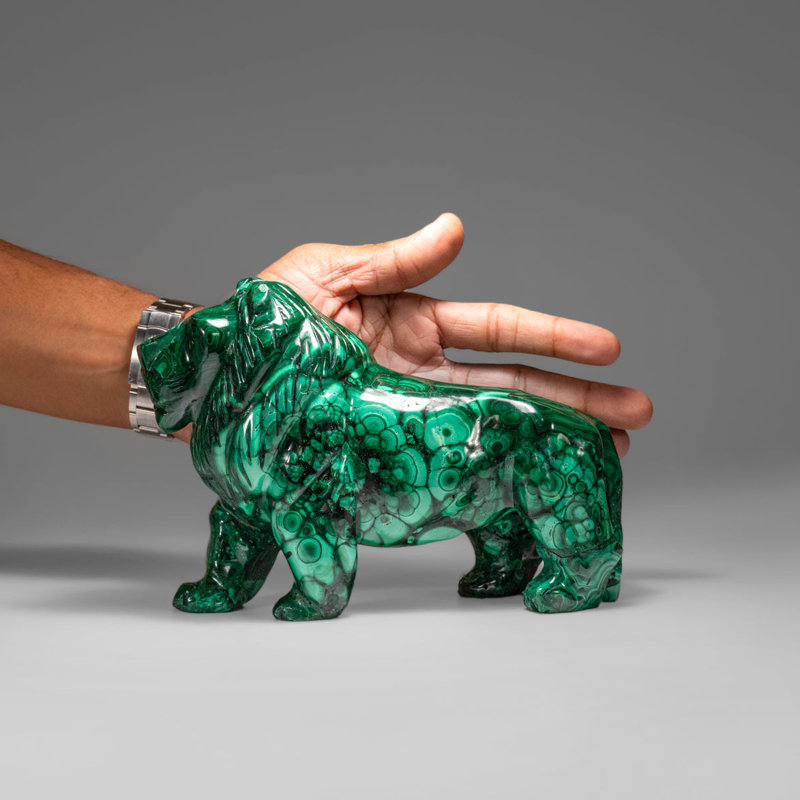 Genuine Polished Malachite Lion Carving (5.2 Lbs)