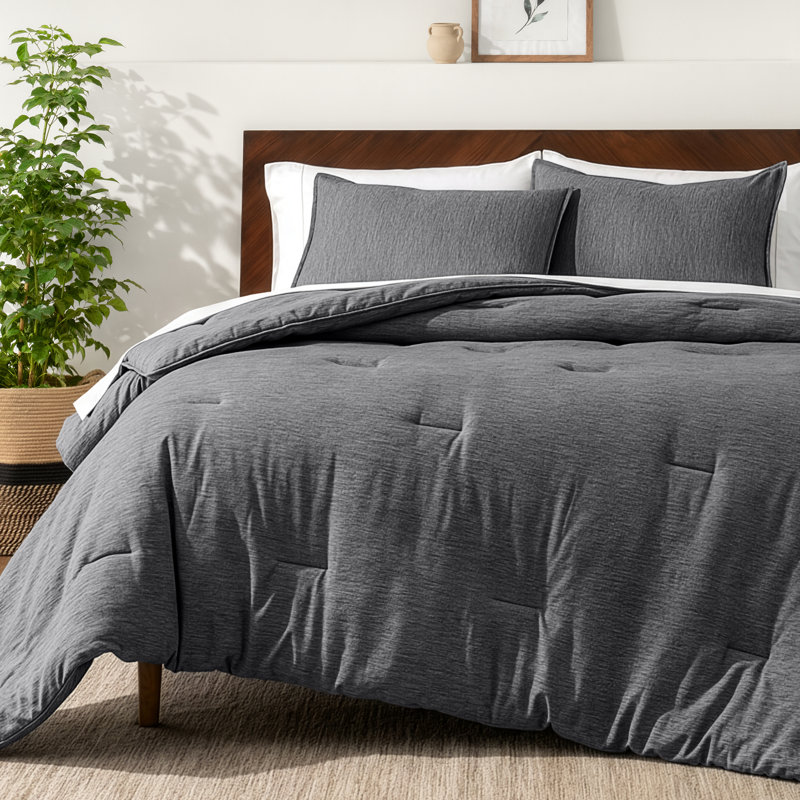 Bare Home Heathered Comforter Set - Ultra-Soft - Goose Down Alternative - All Season Warmth, Heather Dark Blue