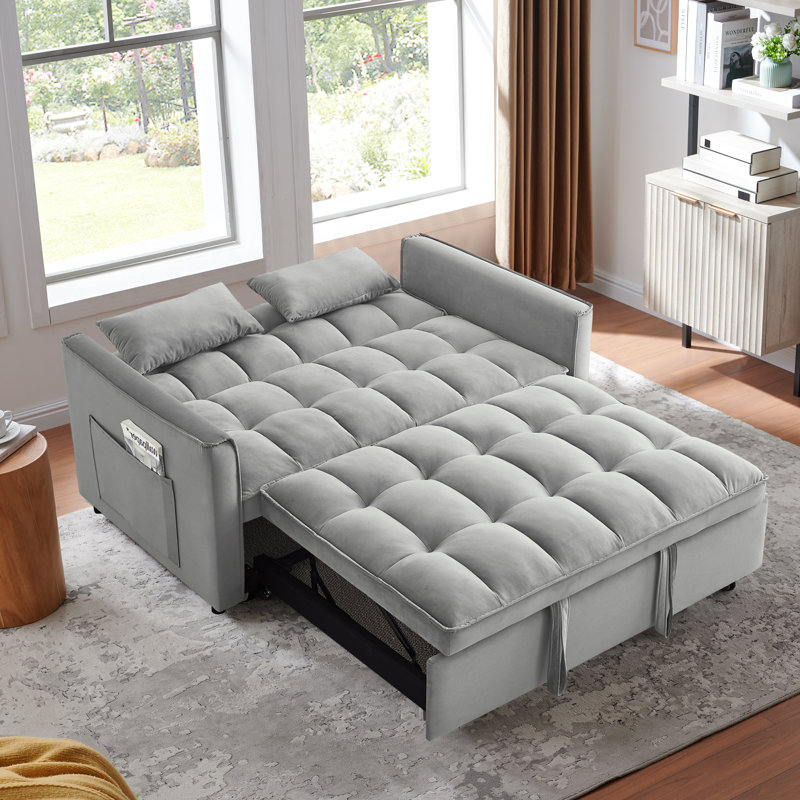 55.1-Inch Convertible Sofa Bed, Light Gray
