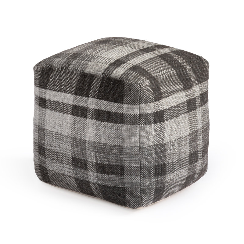Guinda 18' Dark Brown Upholstered Pouf Ottoman, Dark Brown Checkered
