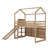 Wood House Loft Bed With Slide, Storage Shelves And Light, Climbing Ramp-1027695983